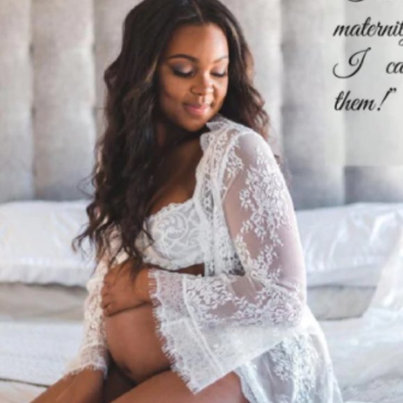 😍 NWOT Aporei Sheer Lace Maxi Dressing Robe Kimono, White, Large - Picture 9 of 16